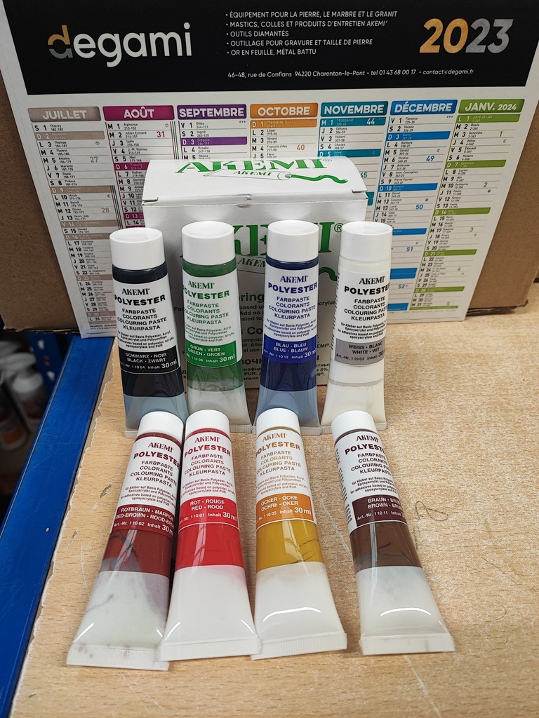 [11111007A] AKEMI - COLORANT PATE POUR MARMORKITT - COULEURS MIXTES - BOITE DE 8 TUBES 30 ML