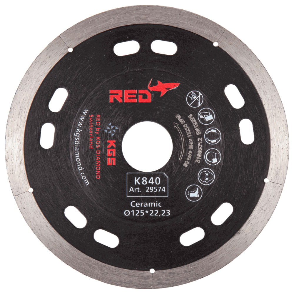 [54000574A] DISQUE 125 PLAT AL22,2mm Ep 1.1 mm fritté - KGS RED K840 - Céramique-Composite