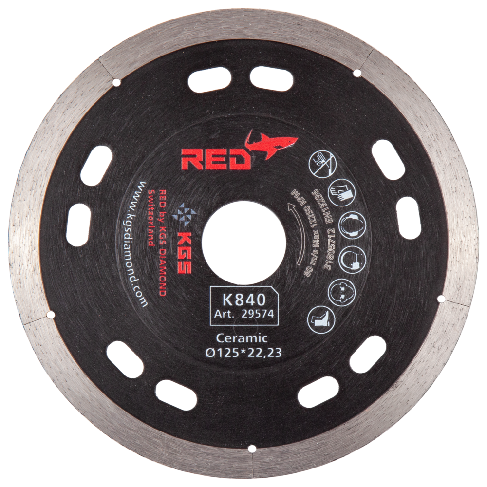 [54000574A] DISQUE 125 PLAT AL22,2mm Ep 1.1 mm fritté - KGS RED K840 - Céramique-Composite
